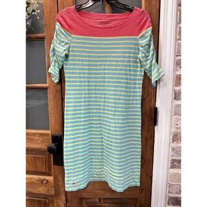 Lilly Pulitzer Dress Pima Cotton Pink Turquoise Yellow Ruched Sleeves Size Small